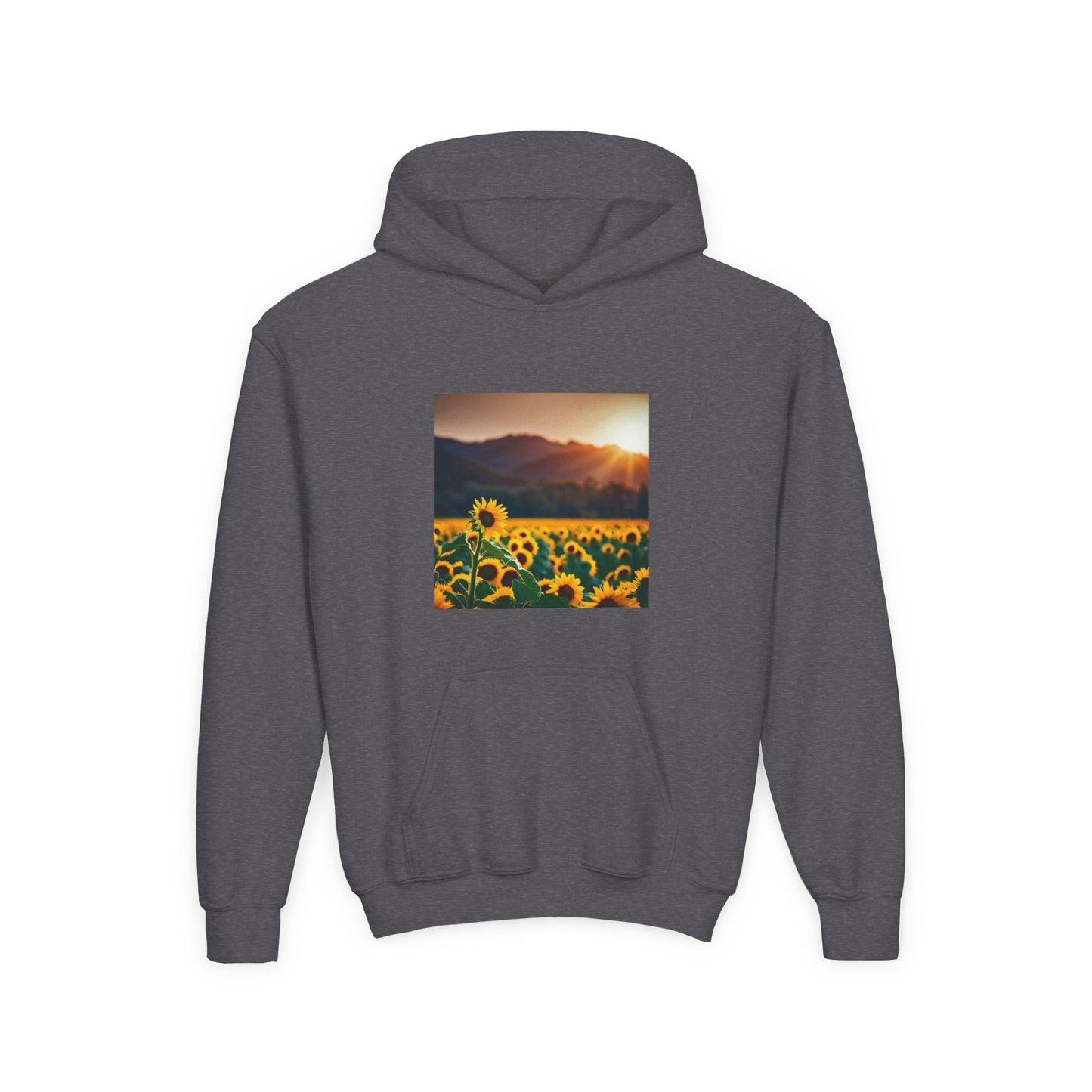 Youth Hoodie – Sunflower Field Sunset Graphic