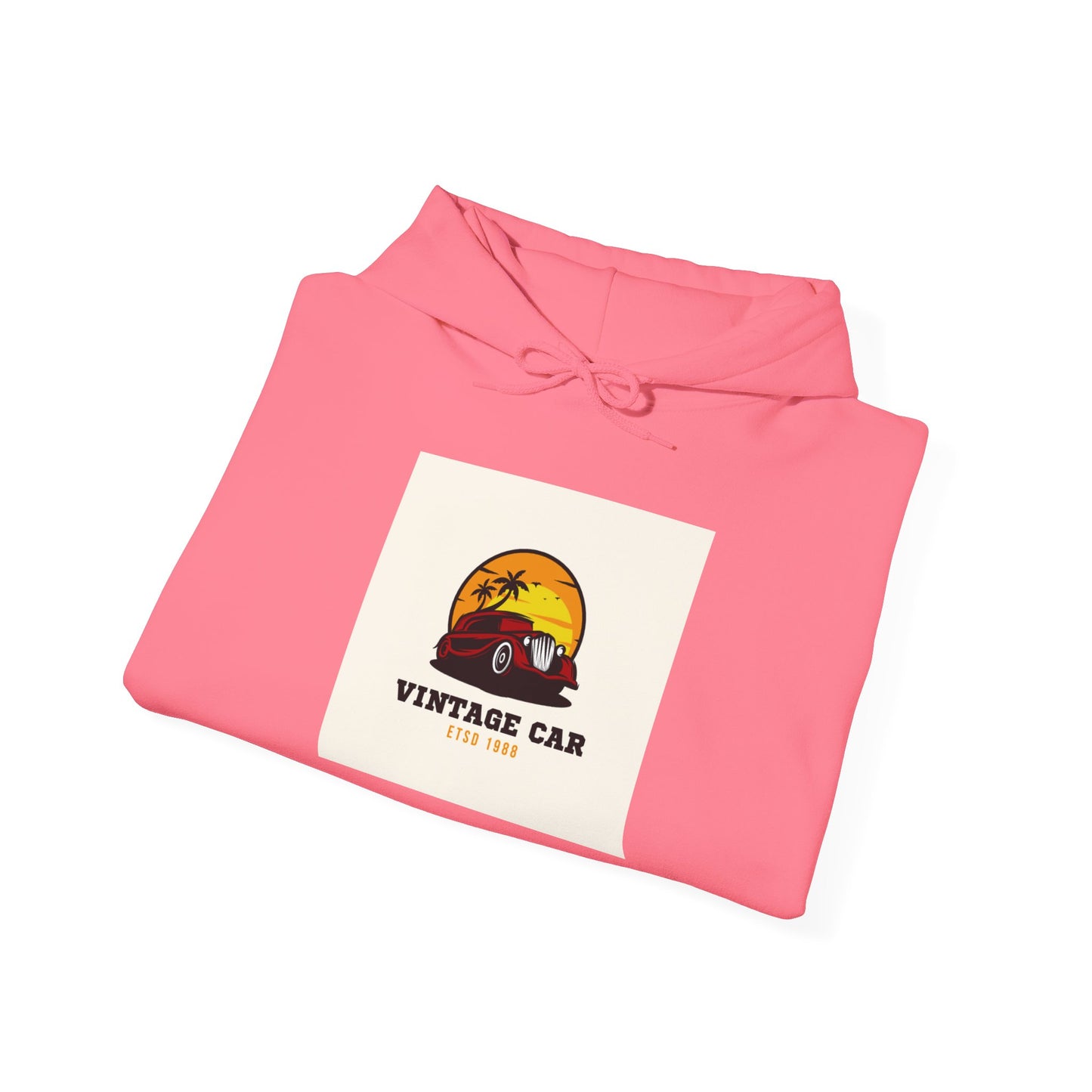 Vintage Car Hoodie – Retro Sunset Classic Car Graphic
