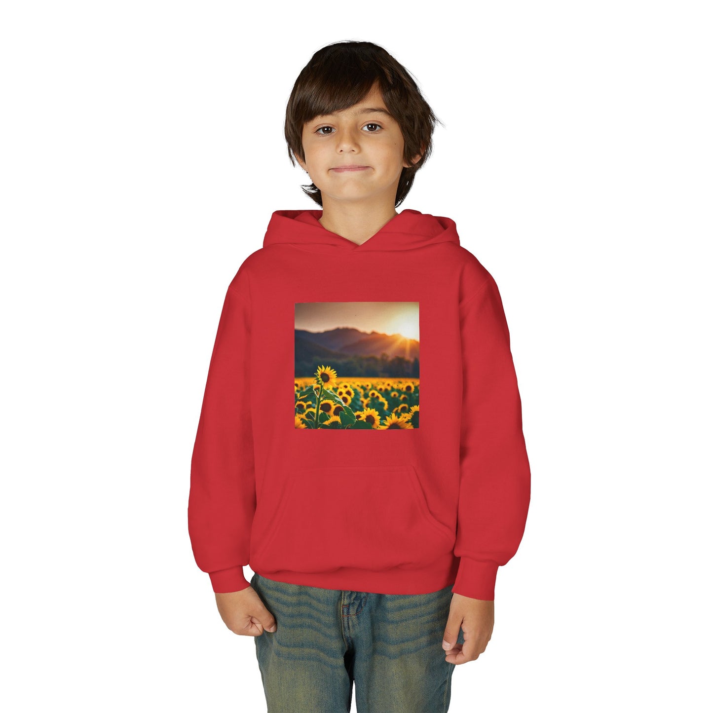 Youth Hoodie – Sunflower Field Sunset Graphic
