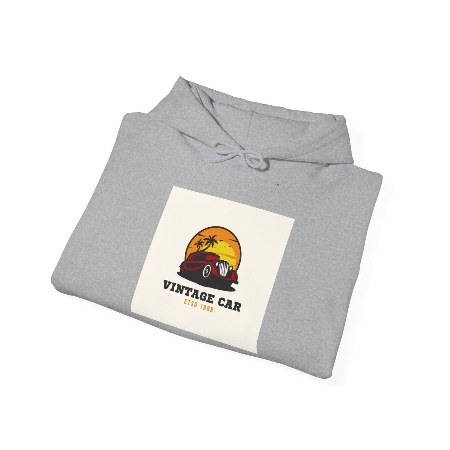 Vintage Car Hoodie – Retro Sunset Classic Car Graphic