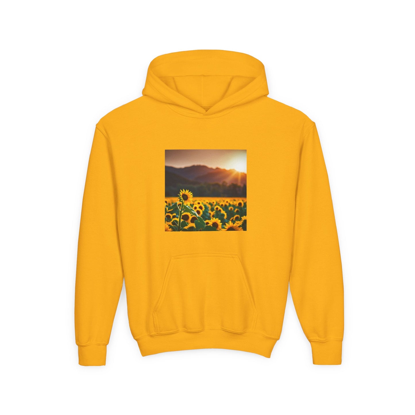 Youth Hoodie – Sunflower Field Sunset Graphic