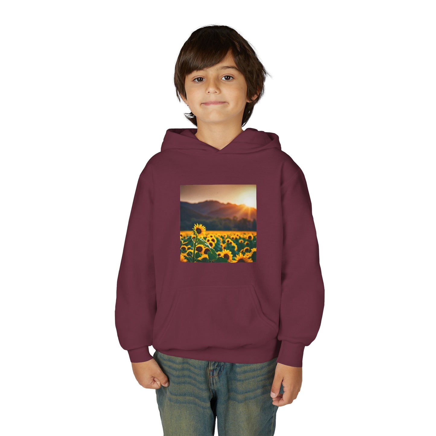 Youth Hoodie – Sunflower Field Sunset Graphic