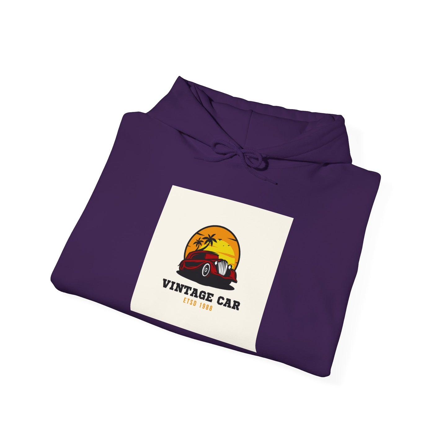 Vintage Car Hoodie – Retro Sunset Classic Car Graphic