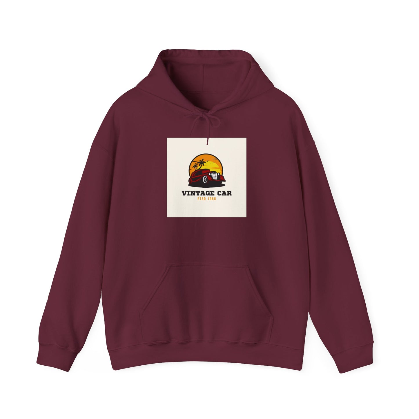 Vintage Car Hoodie – Retro Sunset Classic Car Graphic