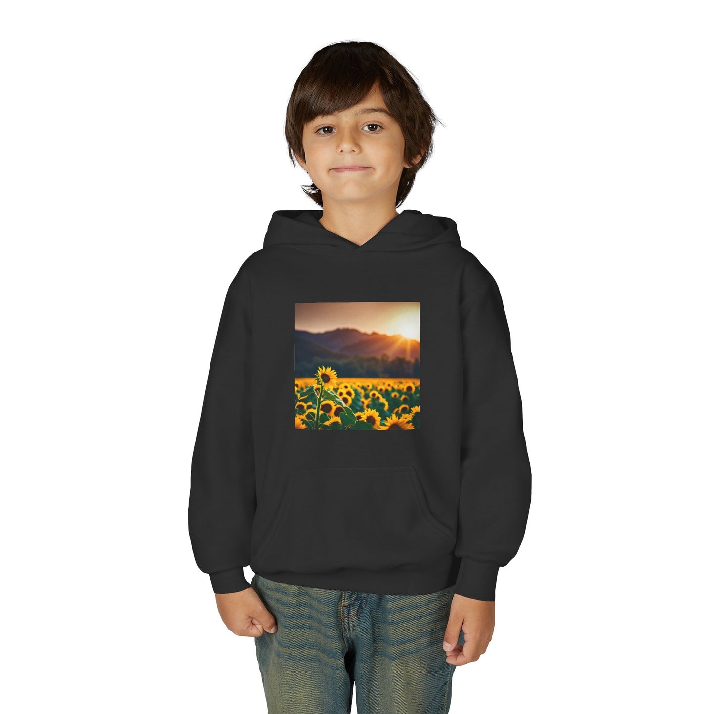 Youth Hoodie – Sunflower Field Sunset Graphic