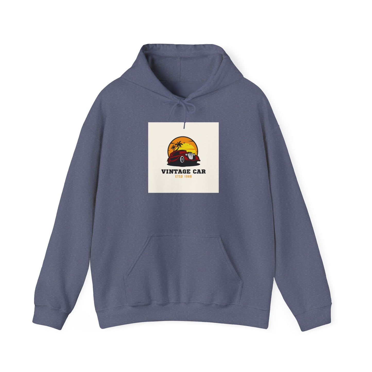 Vintage Car Hoodie – Retro Sunset Classic Car Graphic