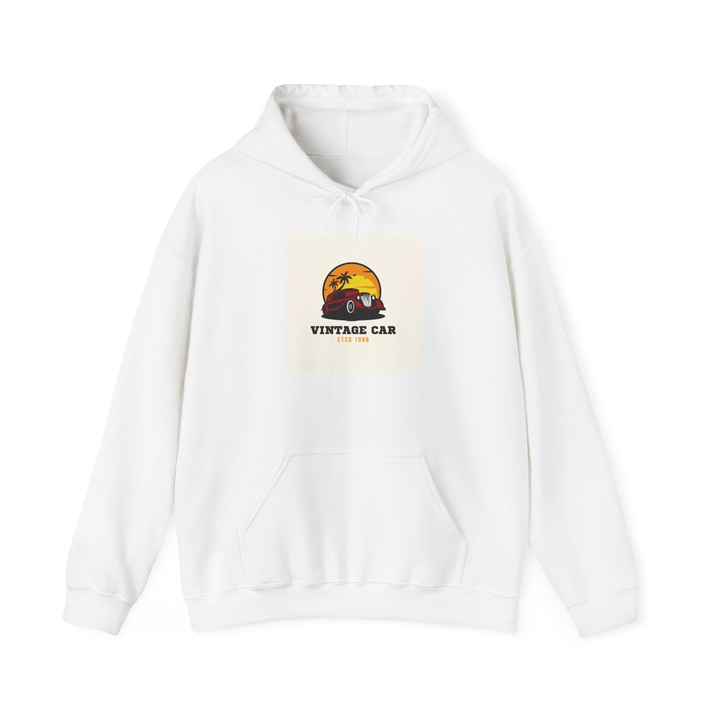 Vintage Car Hoodie – Retro Sunset Classic Car Graphic