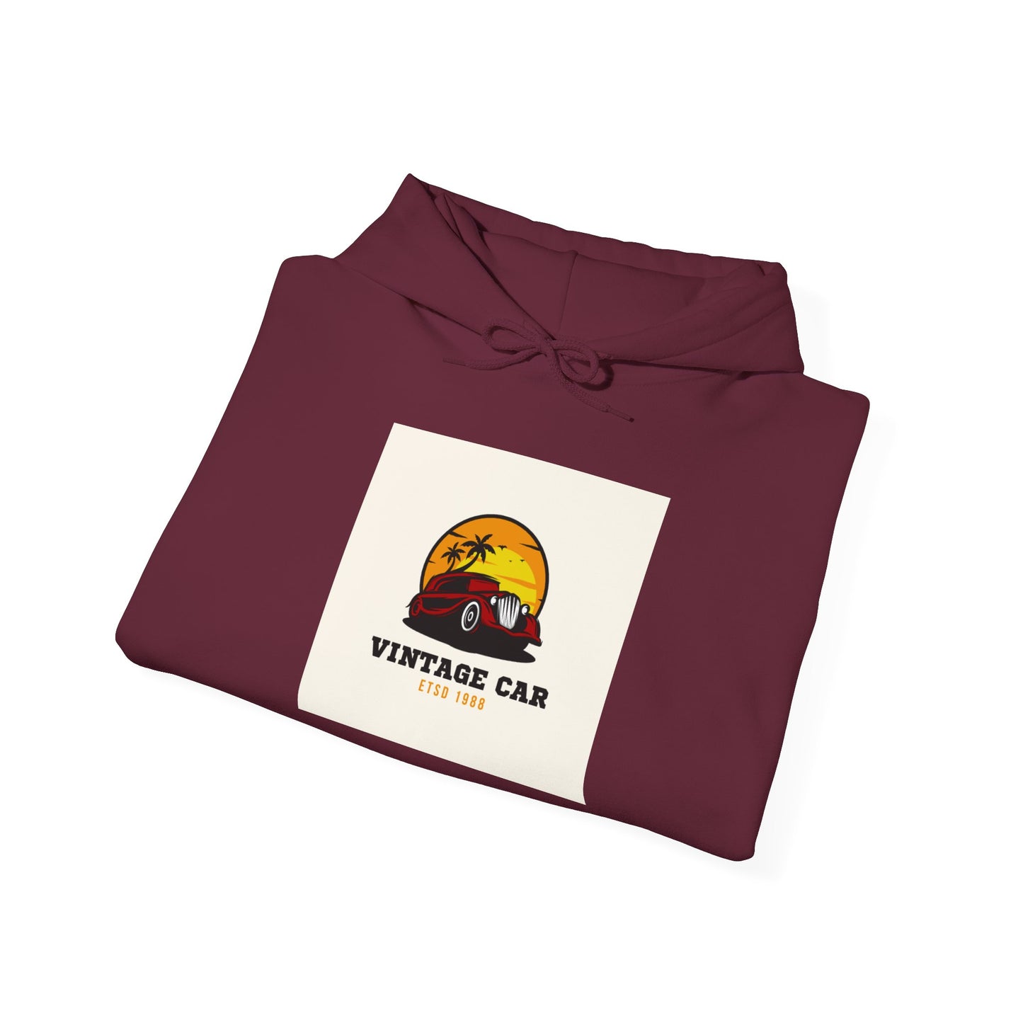 Vintage Car Hoodie – Retro Sunset Classic Car Graphic