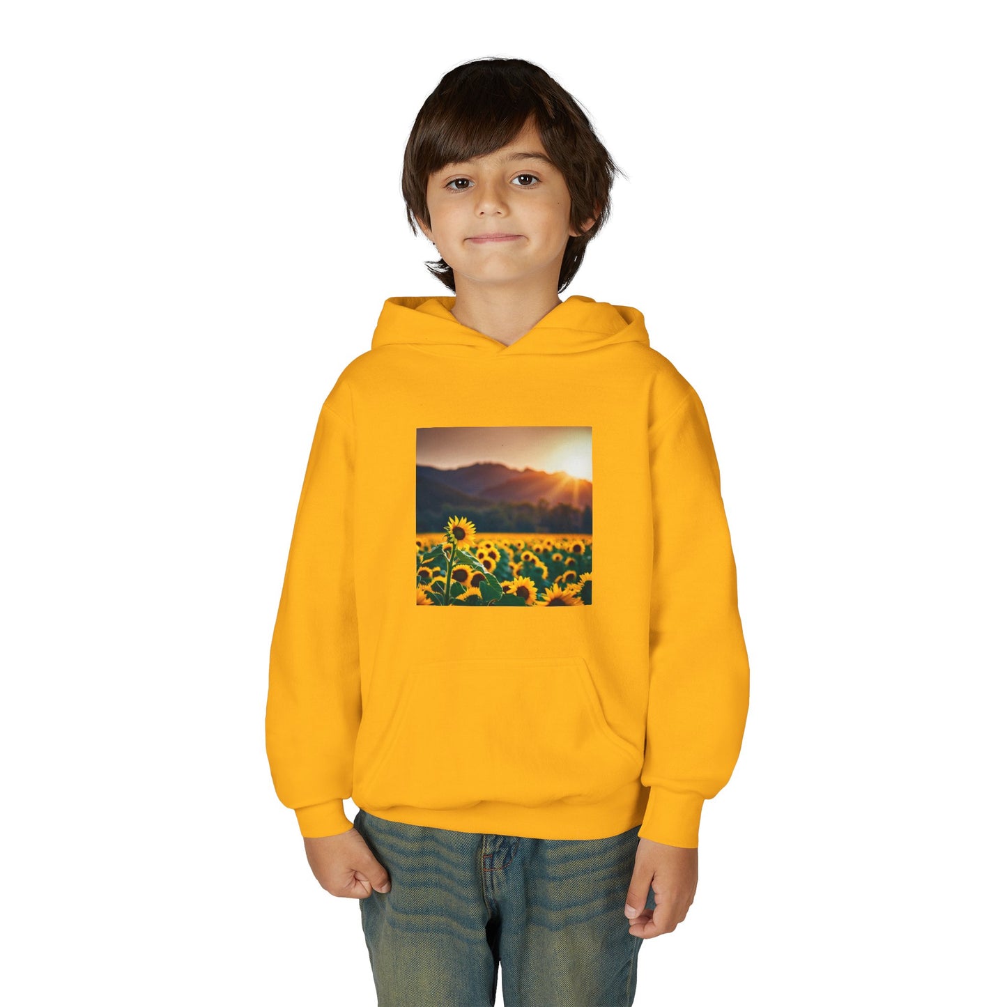 Youth Hoodie – Sunflower Field Sunset Graphic