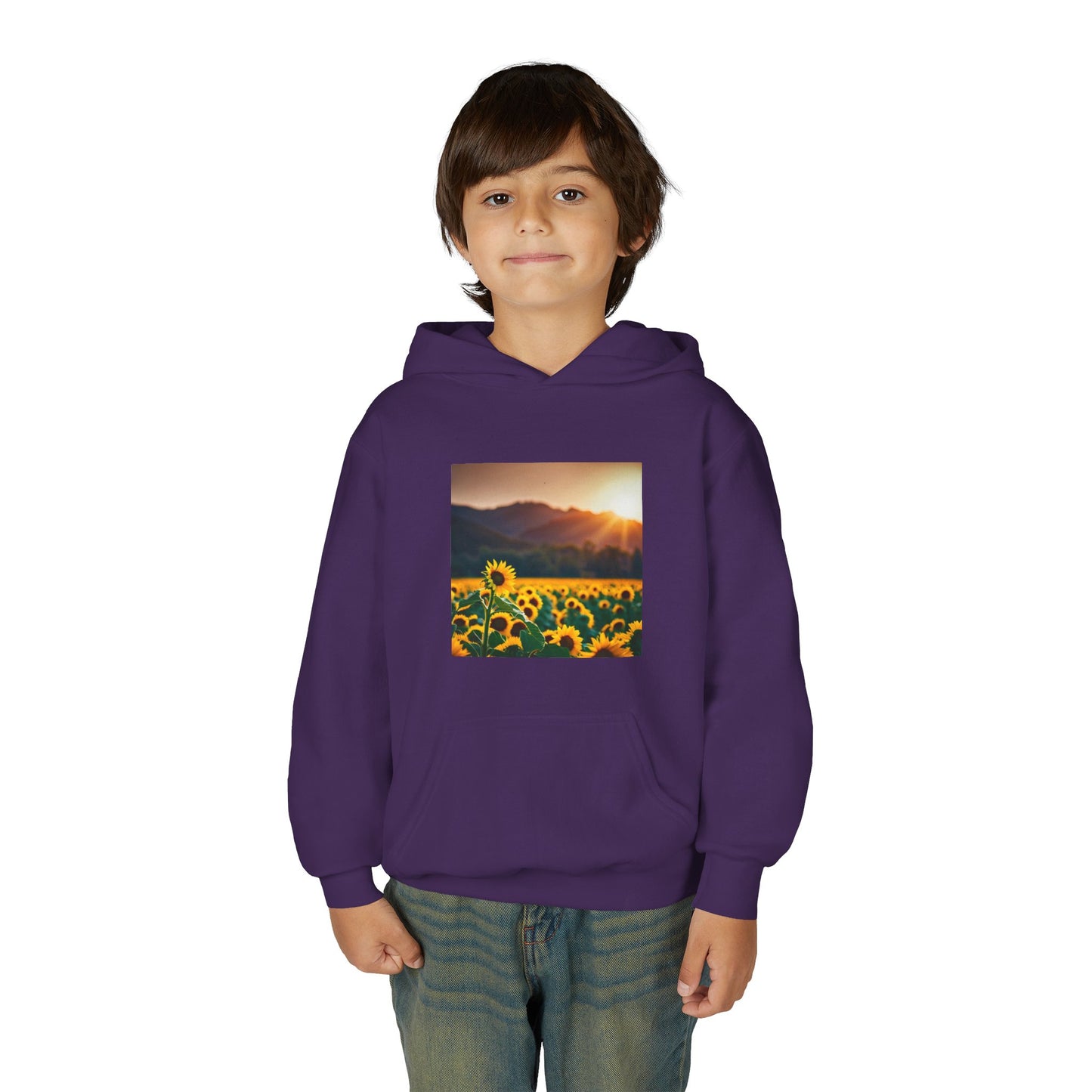 Youth Hoodie – Sunflower Field Sunset Graphic