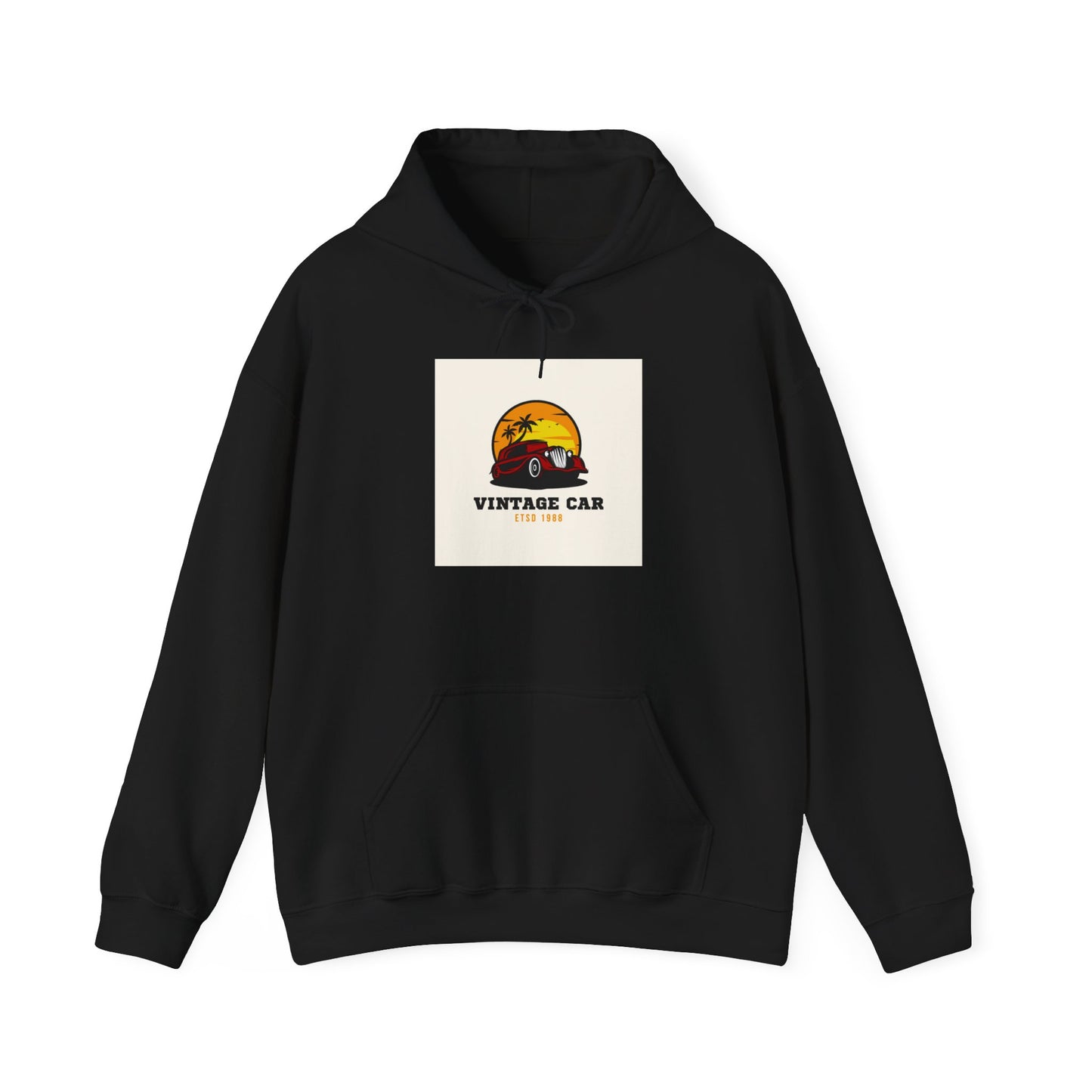 Vintage Car Hoodie – Retro Sunset Classic Car Graphic