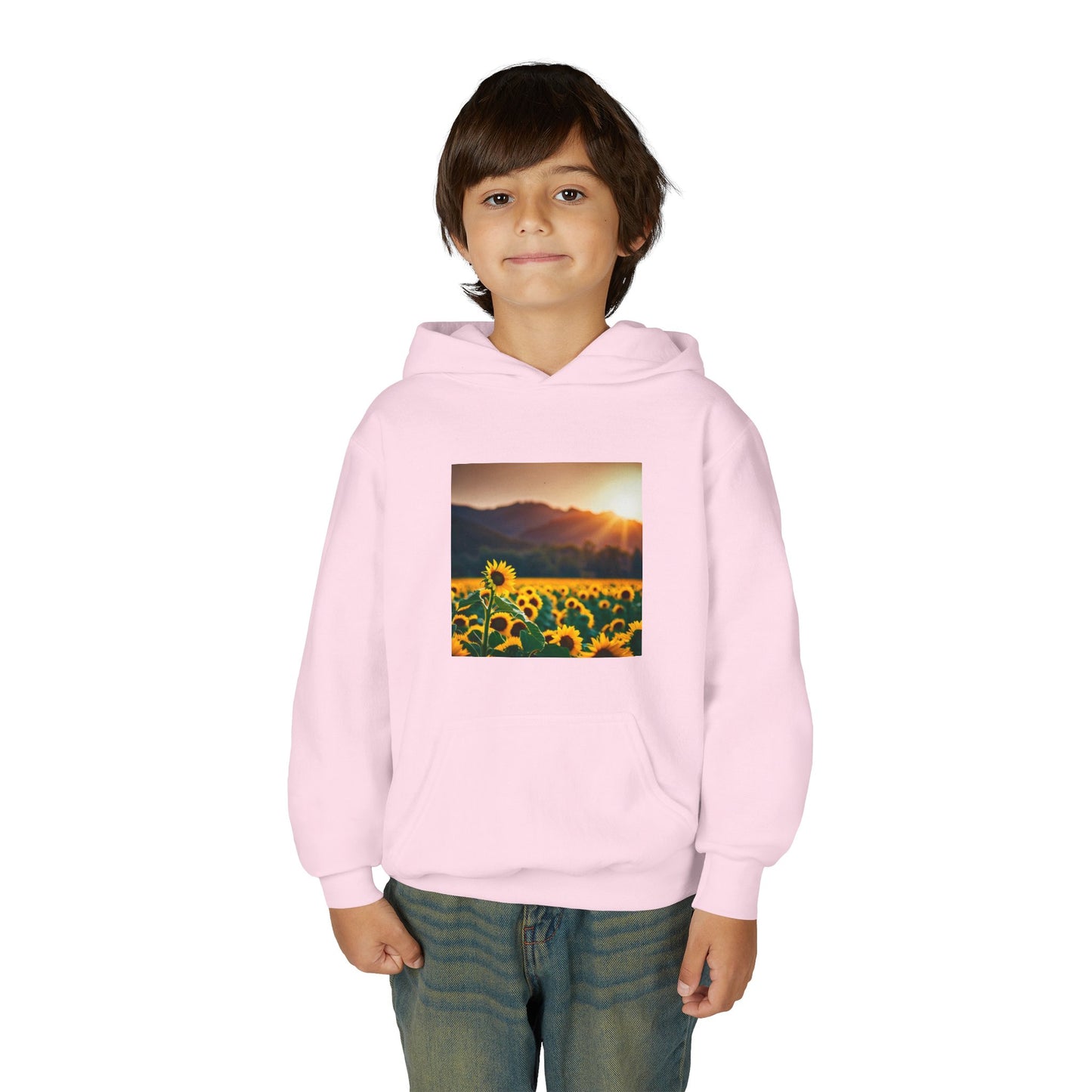 Youth Hoodie – Sunflower Field Sunset Graphic
