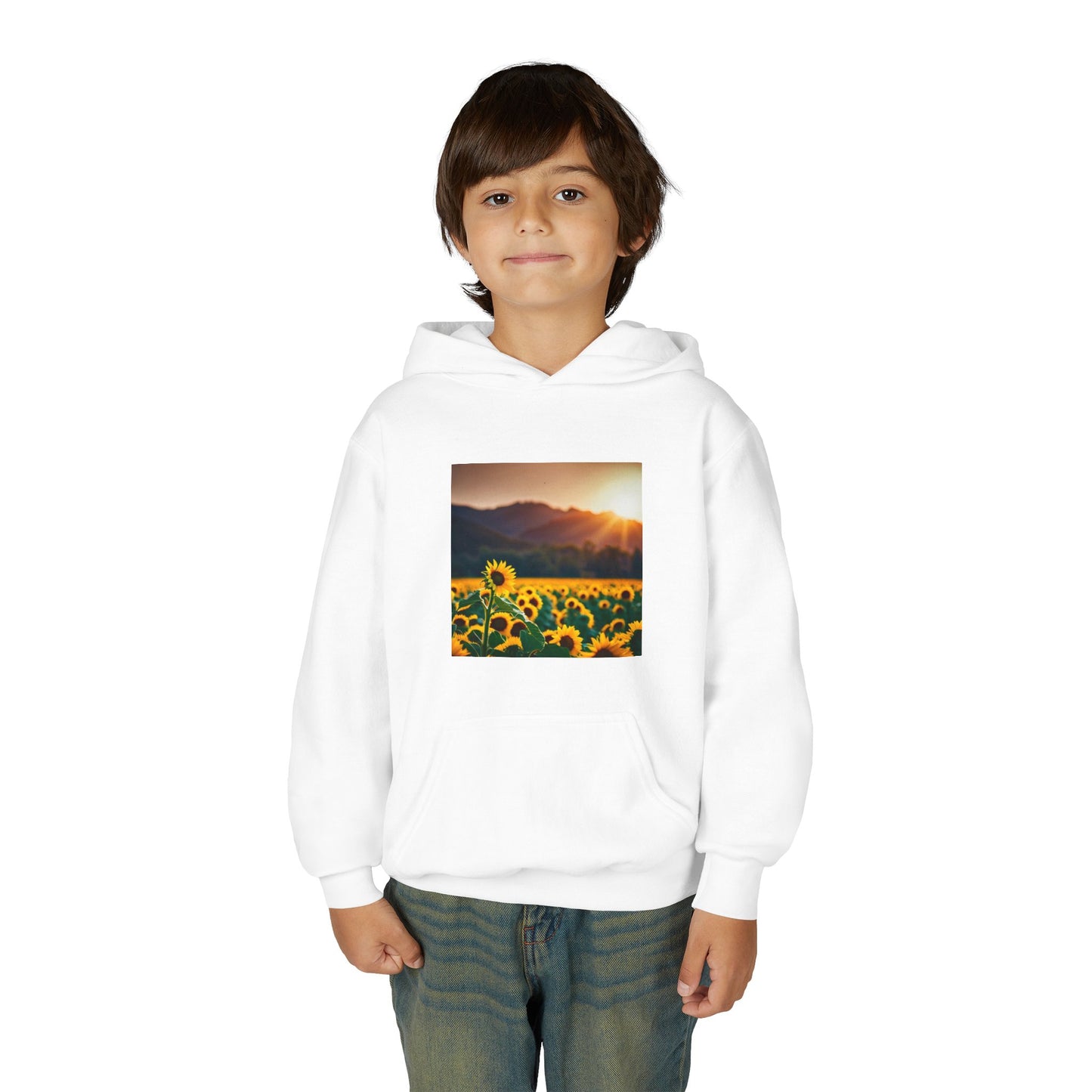 Youth Hoodie – Sunflower Field Sunset Graphic