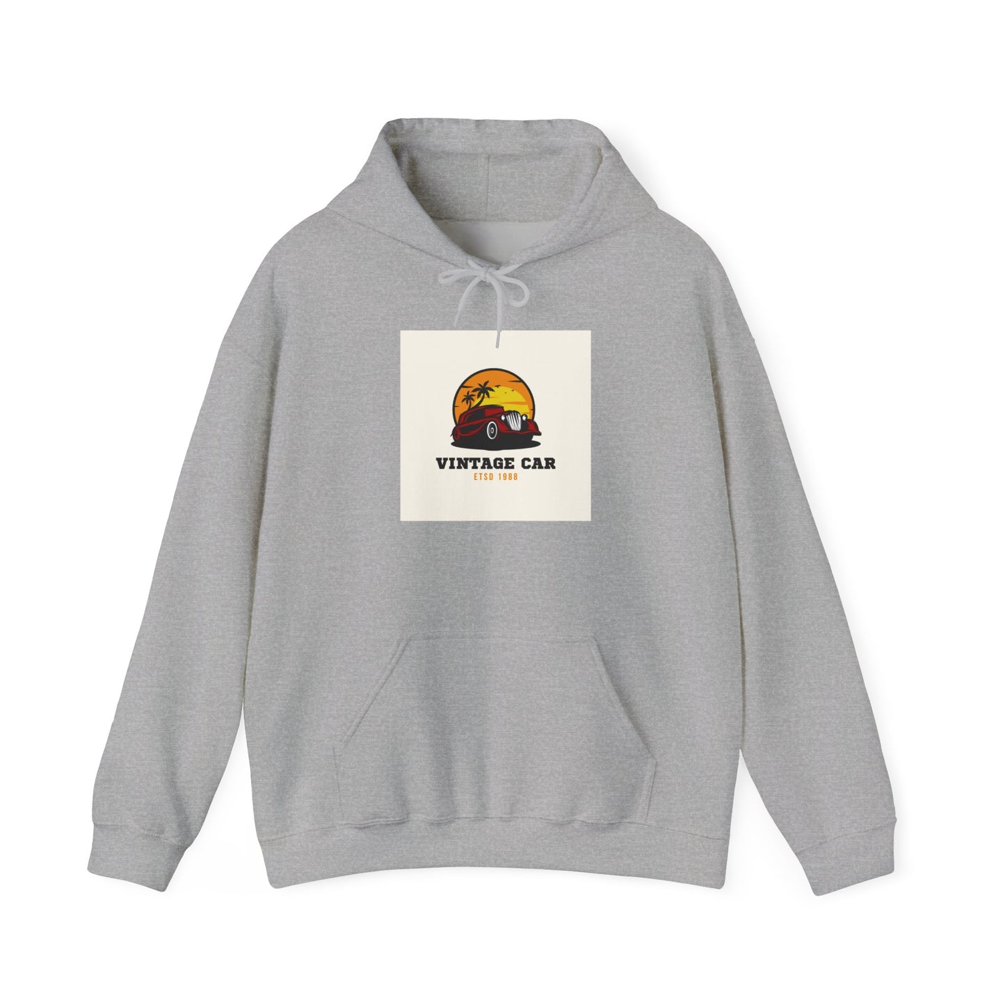 Vintage Car Hoodie – Retro Sunset Classic Car Graphic