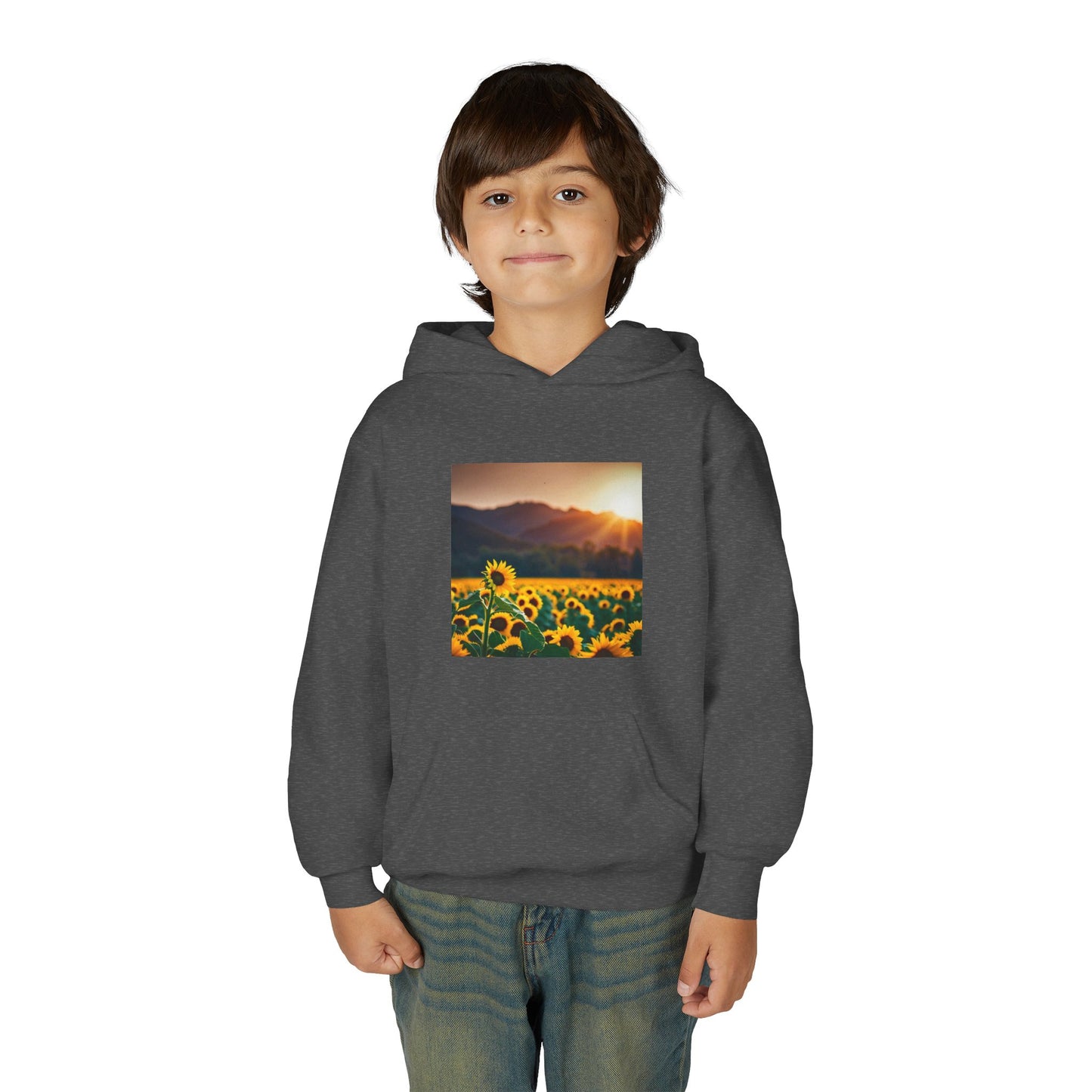 Youth Hoodie – Sunflower Field Sunset Graphic