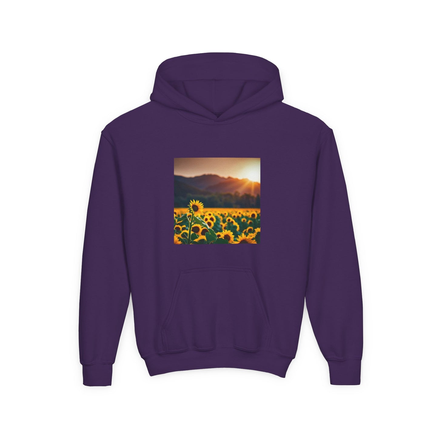 Youth Hoodie – Sunflower Field Sunset Graphic
