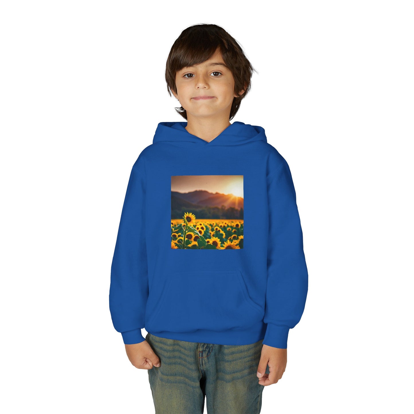 Youth Hoodie – Sunflower Field Sunset Graphic