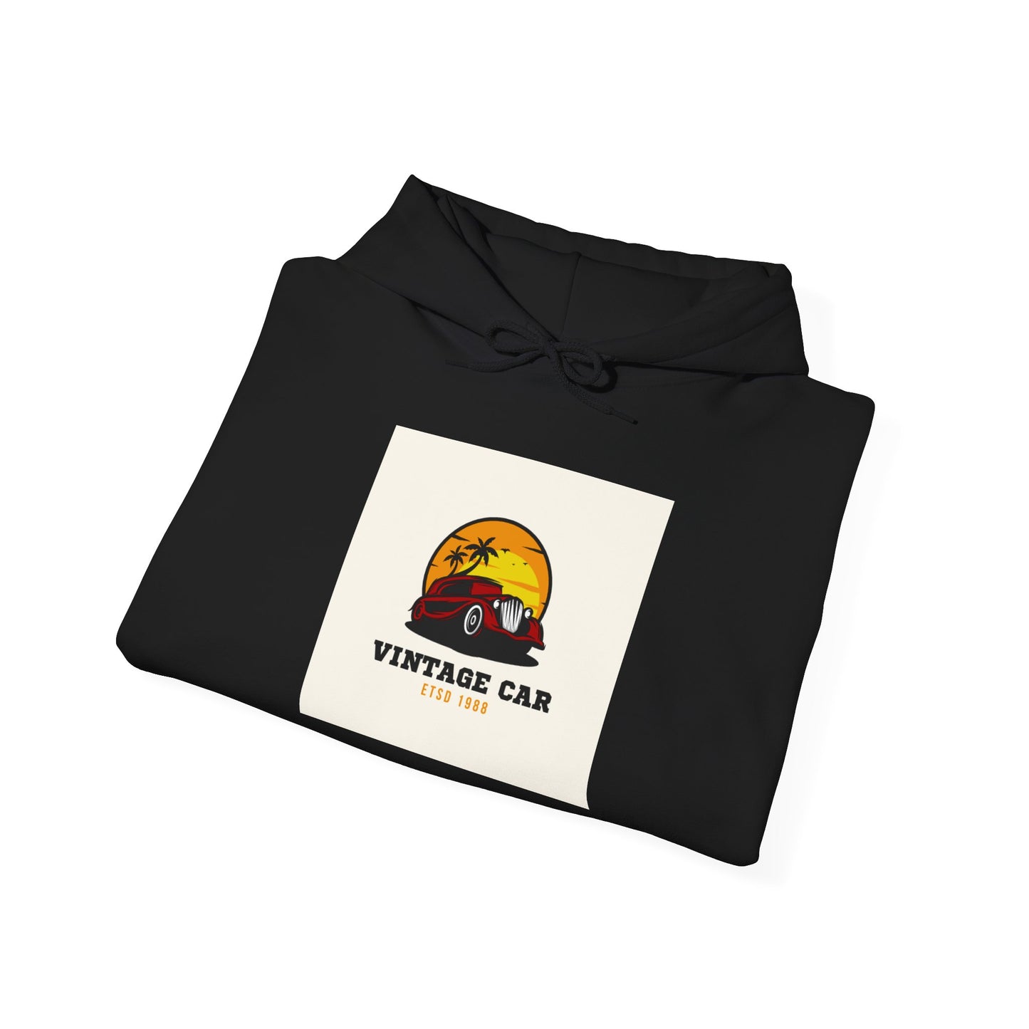 Vintage Car Hoodie – Retro Sunset Classic Car Graphic