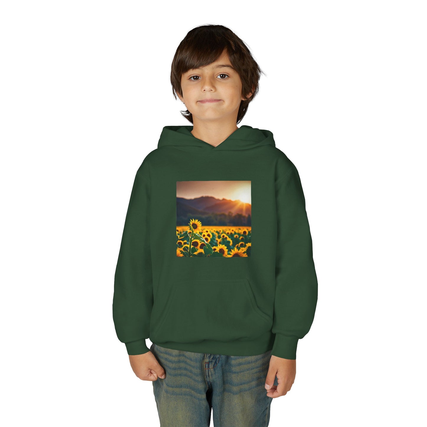 Youth Hoodie – Sunflower Field Sunset Graphic