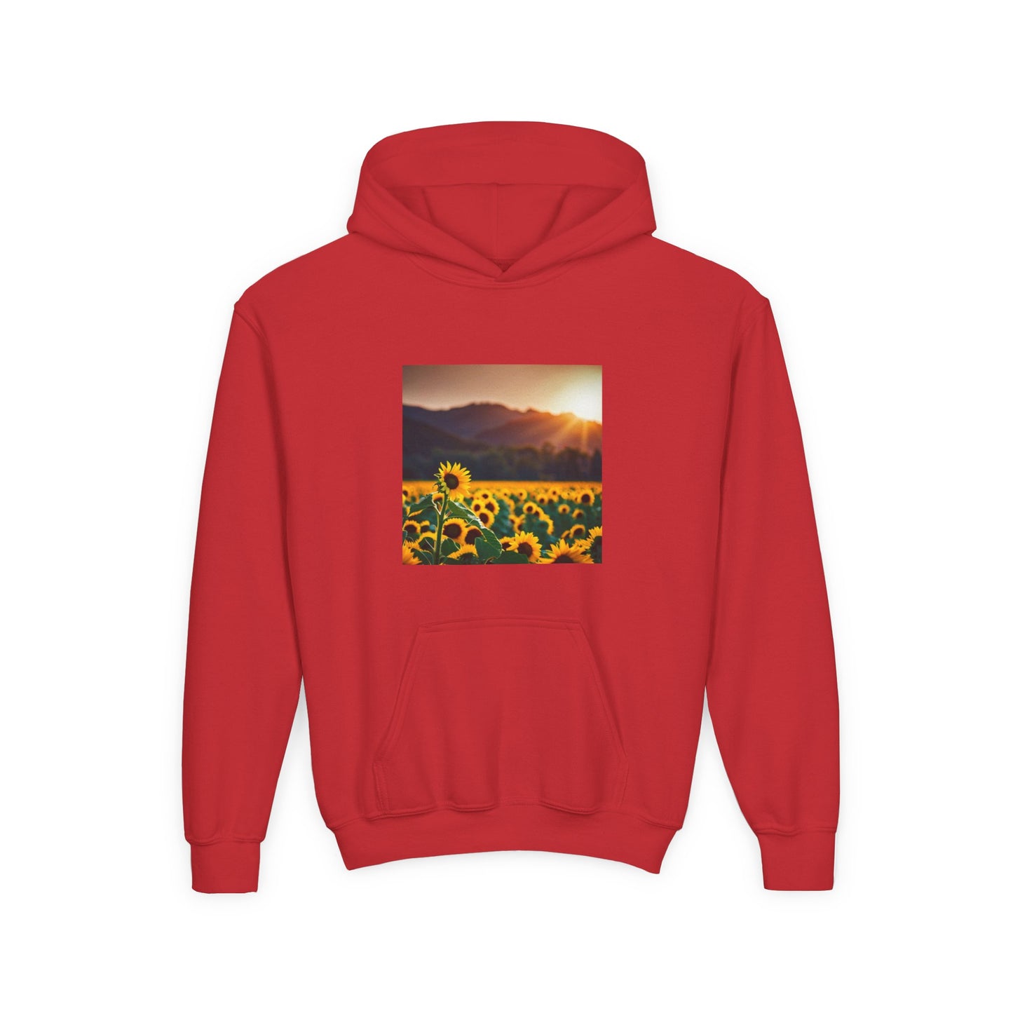Youth Hoodie – Sunflower Field Sunset Graphic