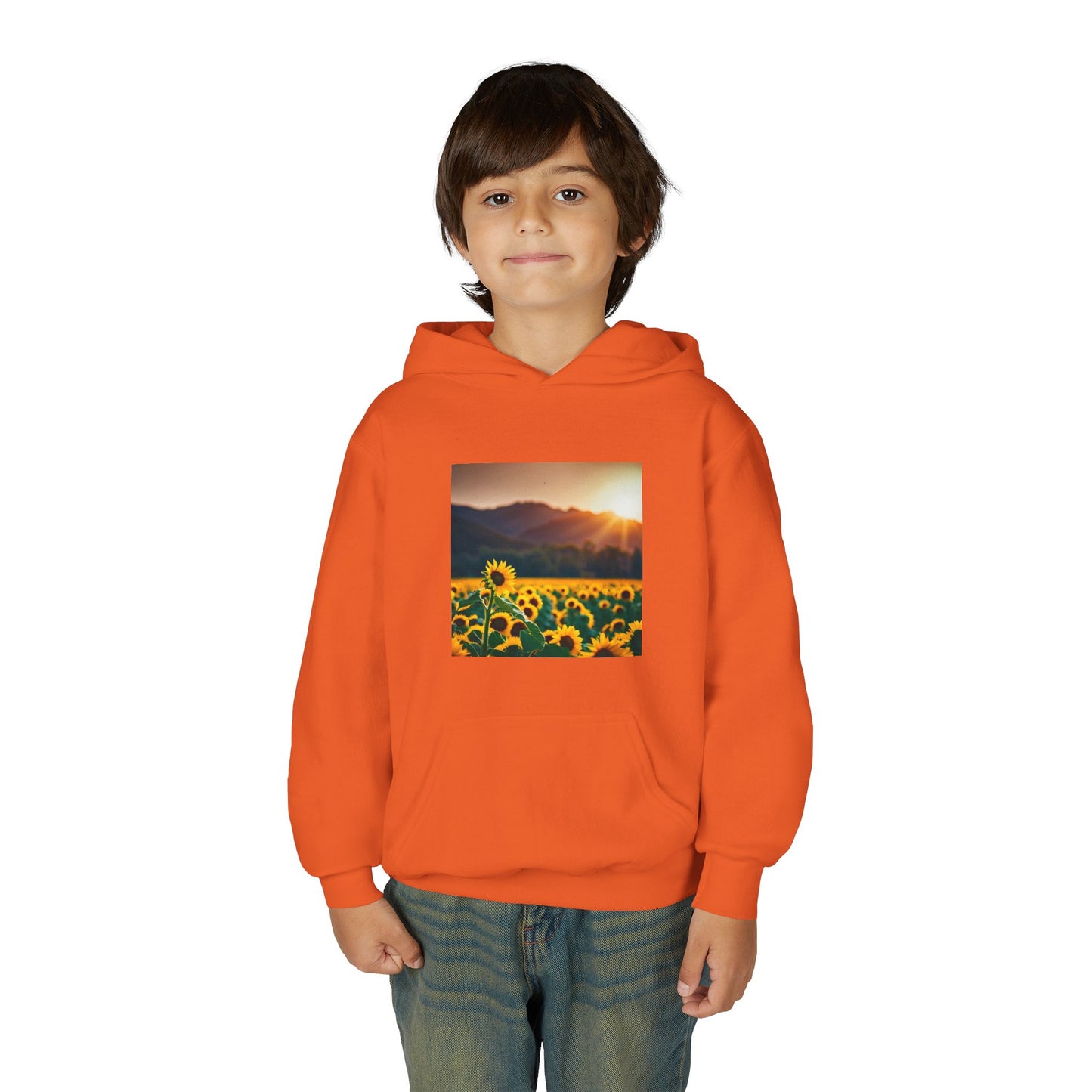 Youth Hoodie – Sunflower Field Sunset Graphic