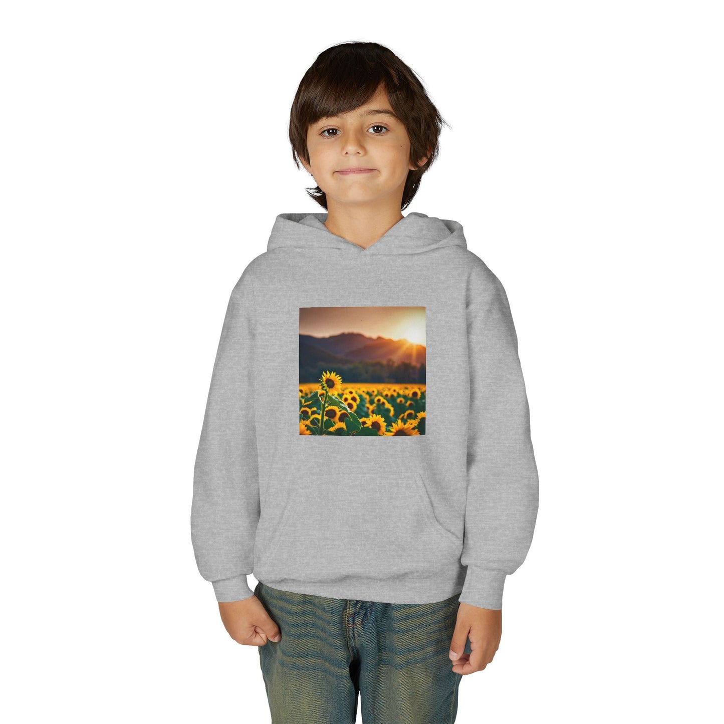 Youth Hoodie – Sunflower Field Sunset Graphic