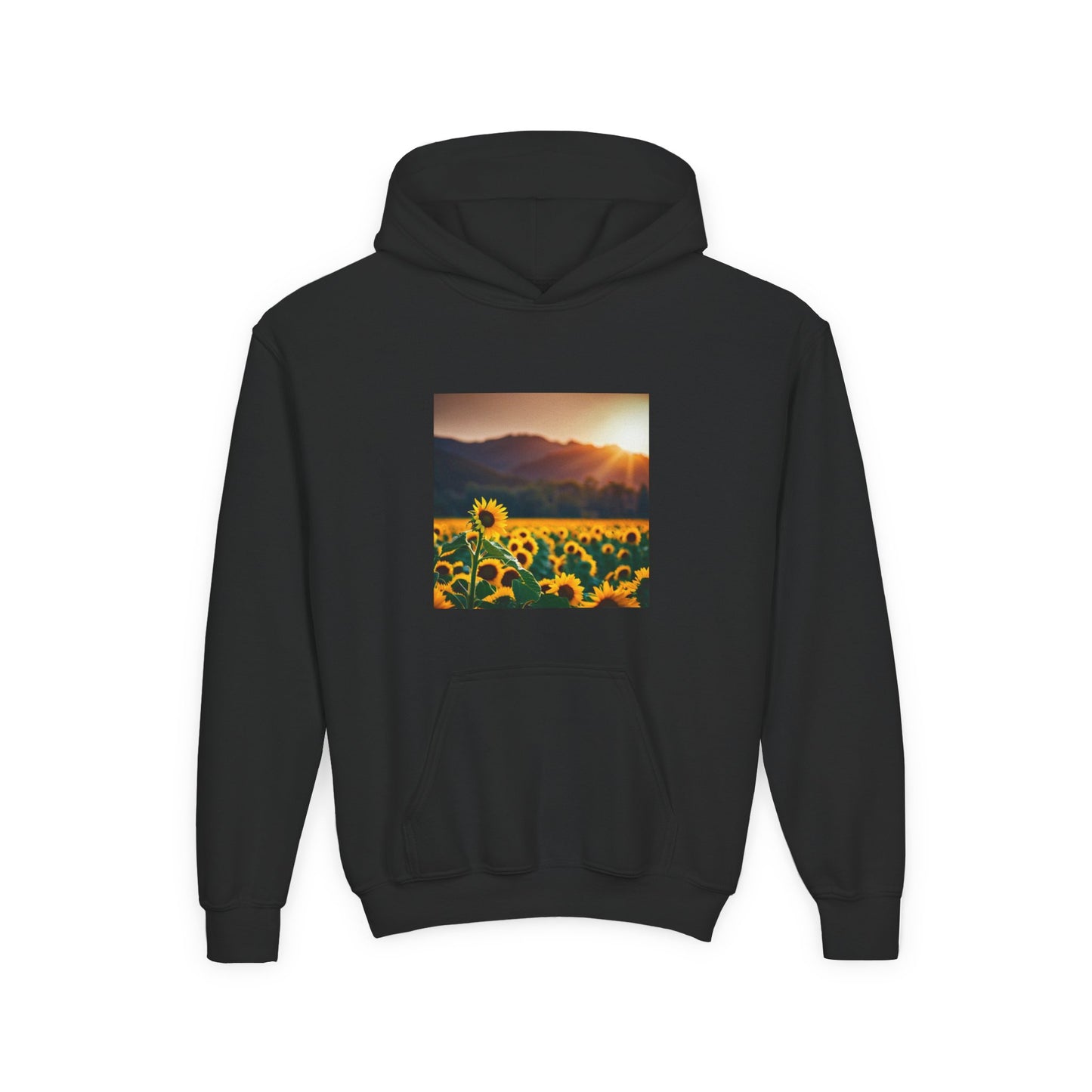 Youth Hoodie – Sunflower Field Sunset Graphic