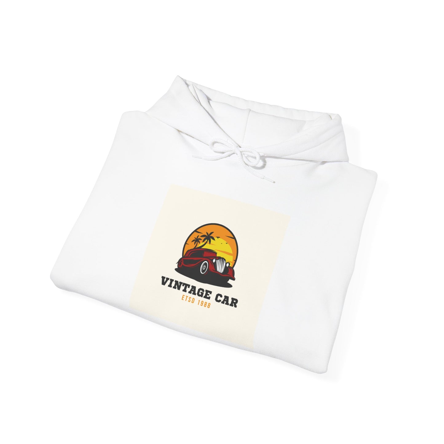 Vintage Car Hoodie – Retro Sunset Classic Car Graphic