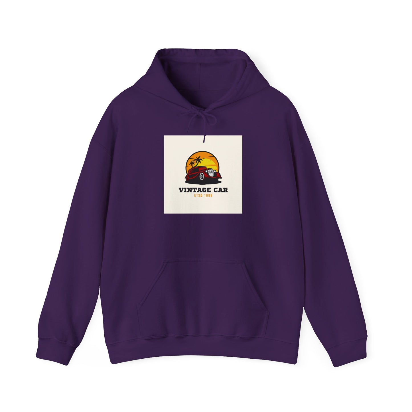 Vintage Car Hoodie – Retro Sunset Classic Car Graphic