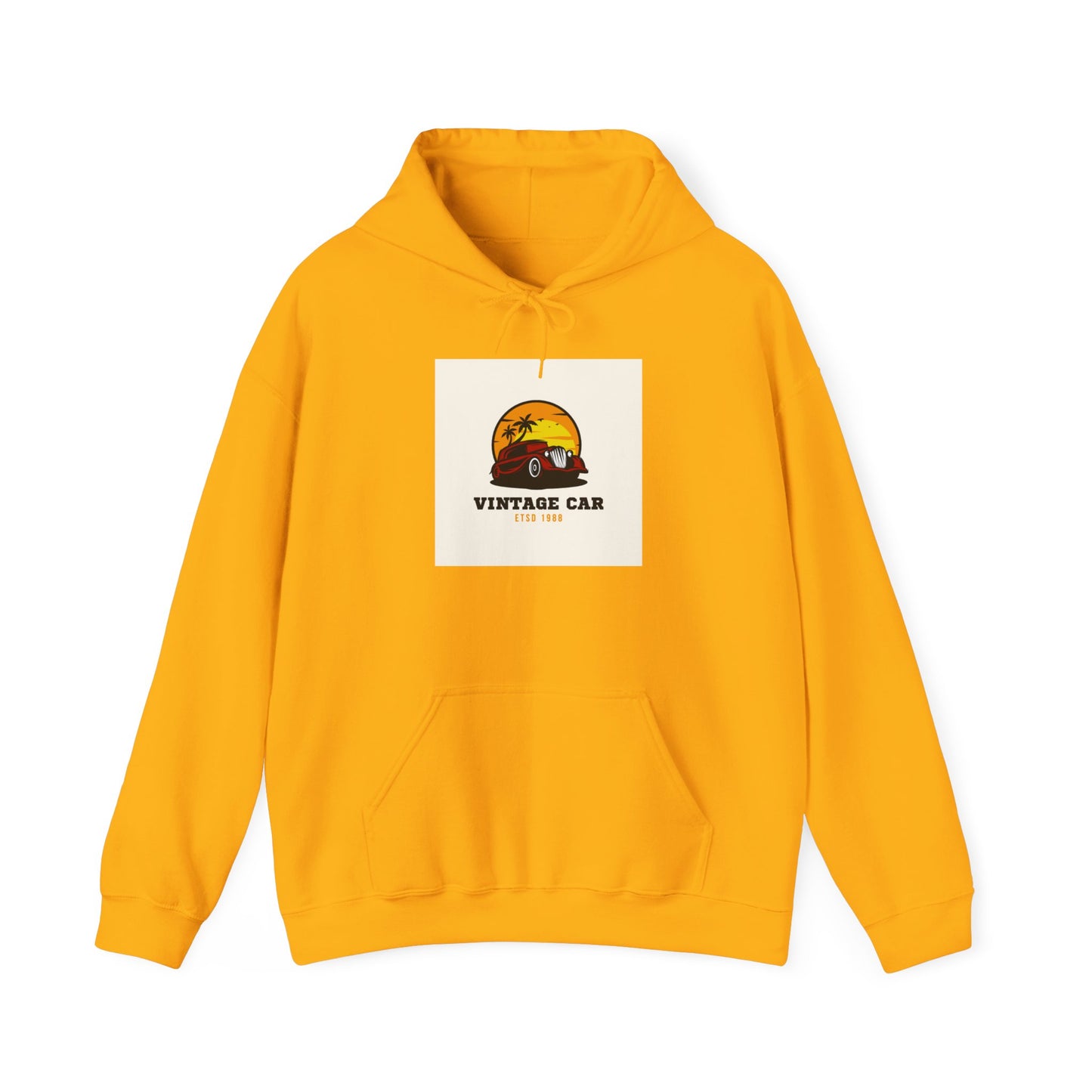 Vintage Car Hoodie – Retro Sunset Classic Car Graphic
