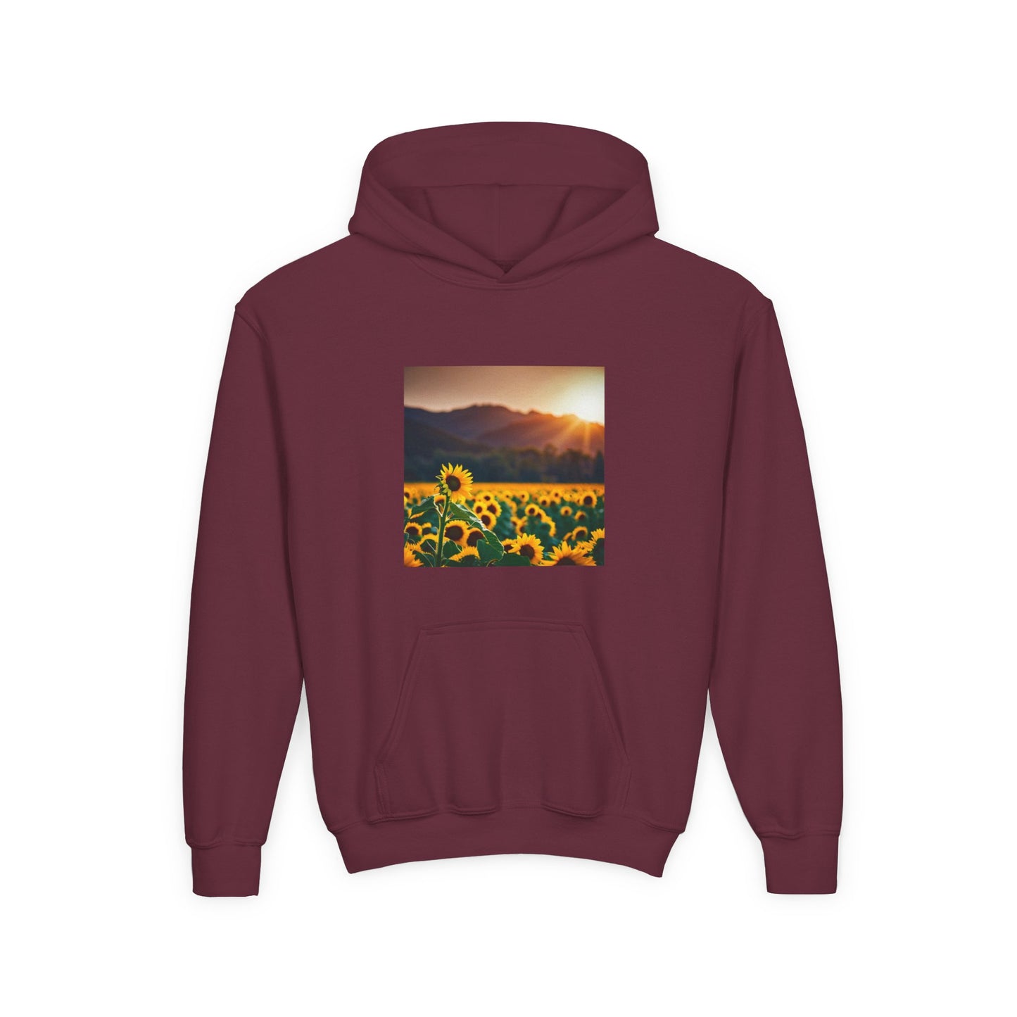 Youth Hoodie – Sunflower Field Sunset Graphic