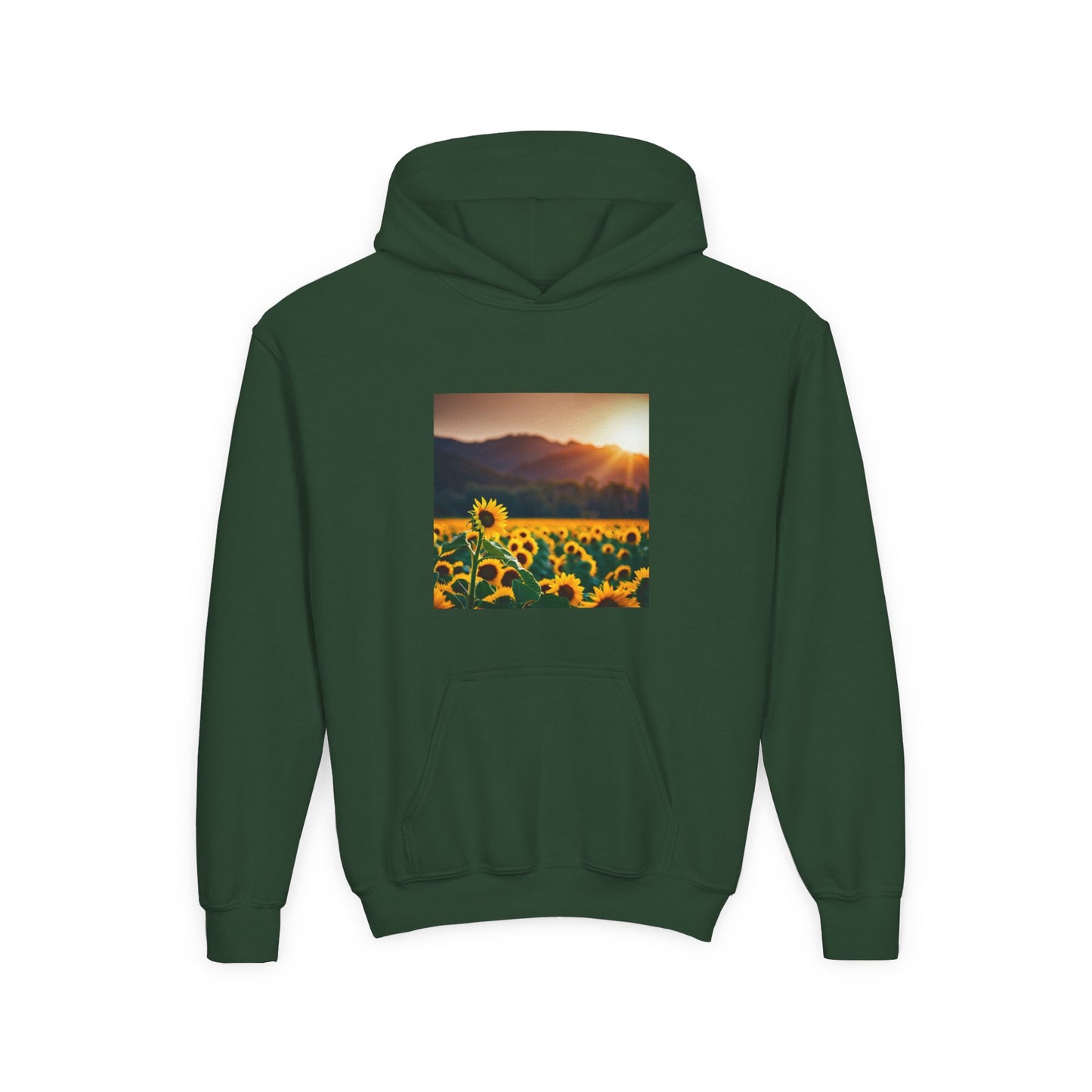 Youth Hoodie – Sunflower Field Sunset Graphic