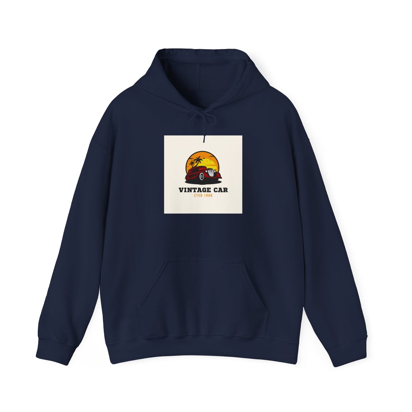 Vintage Car Hoodie – Retro Sunset Classic Car Graphic