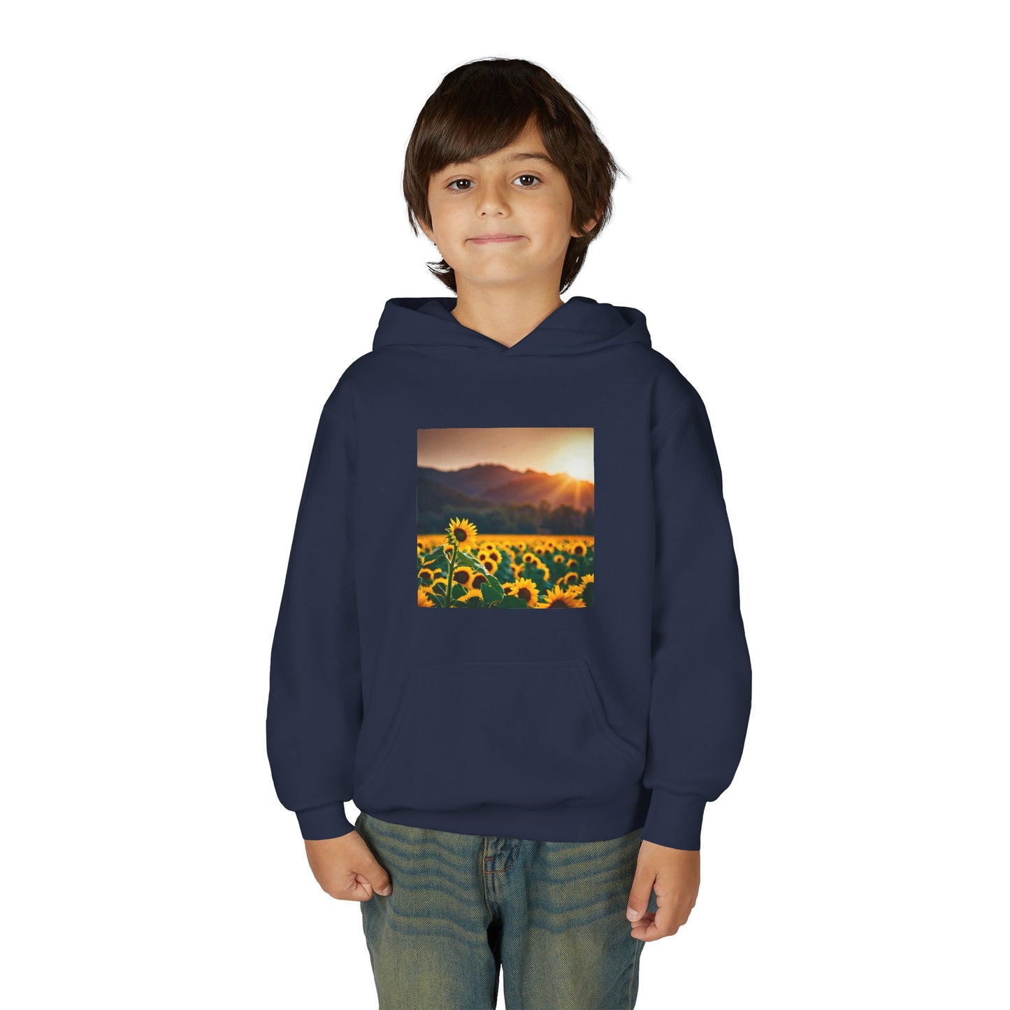 Youth Hoodie – Sunflower Field Sunset Graphic